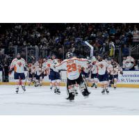 Greenville Swamp Rabbits goaltender Dryden McKay greets the team